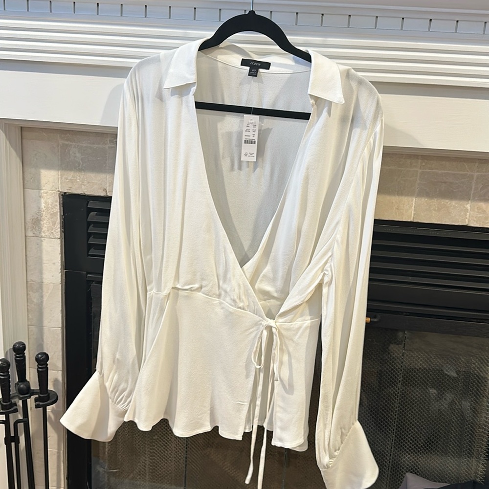 Jcrew Winter white wrap front blouse with peplum
